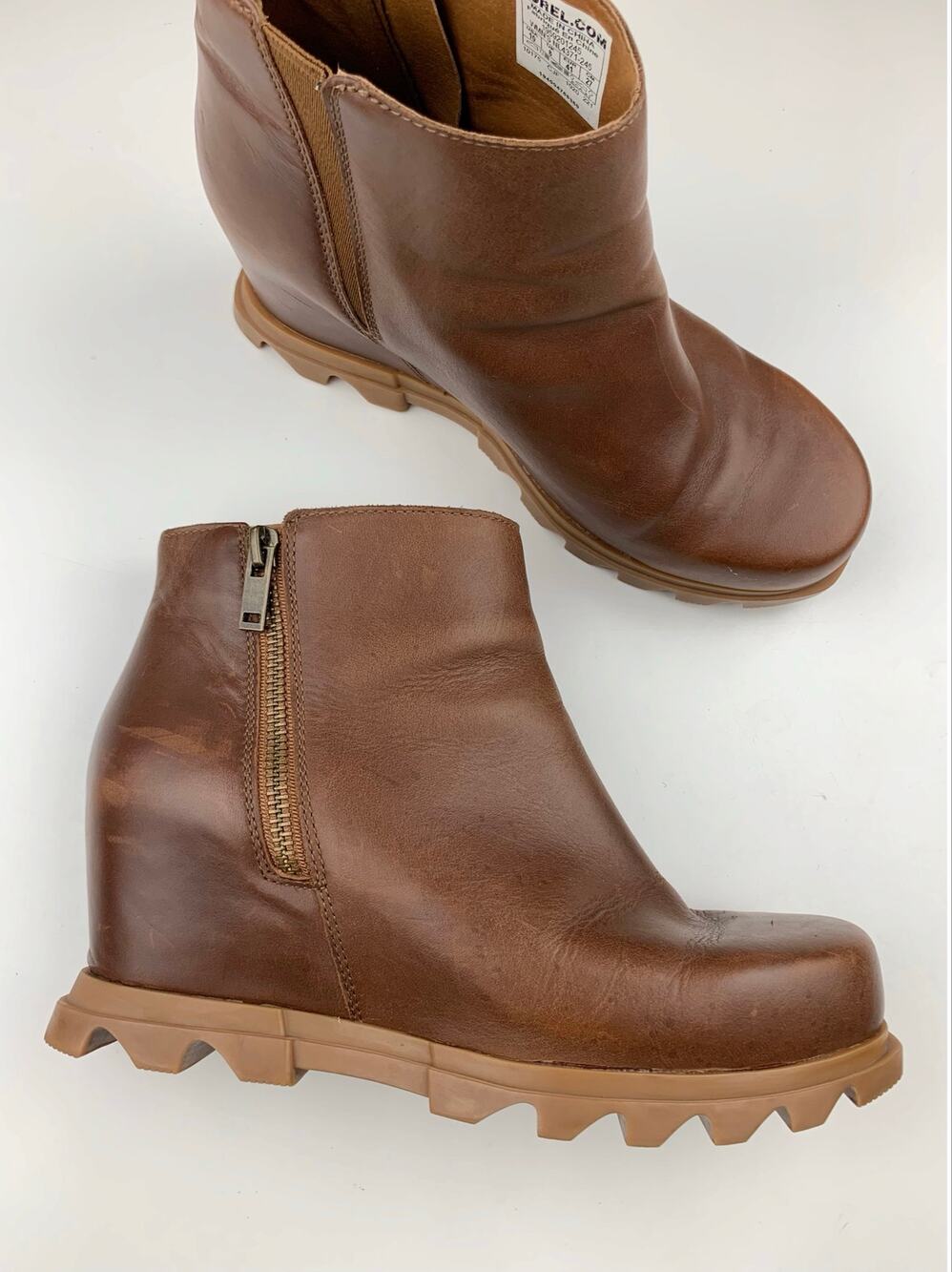 Sorel Joan of Arctic Wedge III Zip Ankle Boots Brown Waterproof Bootie Womens 10